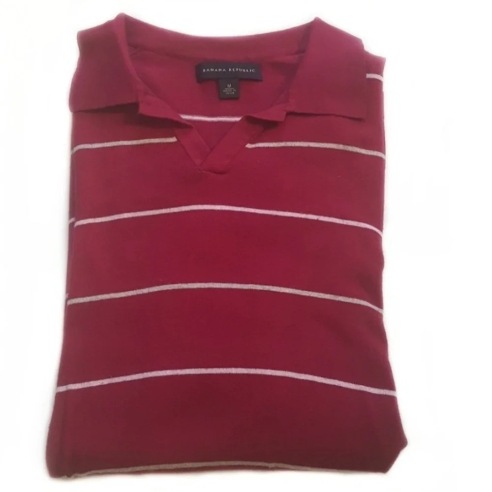 Banana Republic Maroon & Gray Collar Sweater Shortsleeve Poplin Preppy Shirt-M